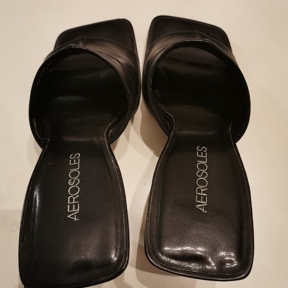 Aerosoles black leather heeled sandals size 7 - Picture 2 of 10